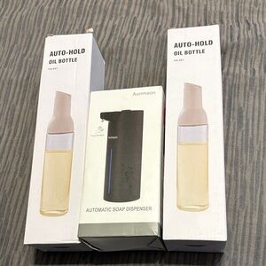 Aunmaon Automatic Soap Dispenser and 2 Billy Auto-hold Oil Bottles